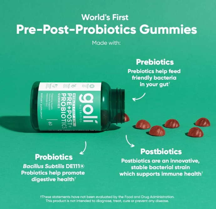 Goli Suplemento nutricional, Pre+Post+Probiotics Gummy - 60 pzas-
