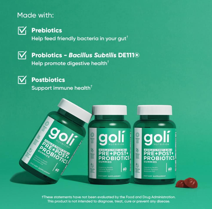 Goli Suplemento nutricional, Pre+Post+Probiotics Gummy - 60 pzas-