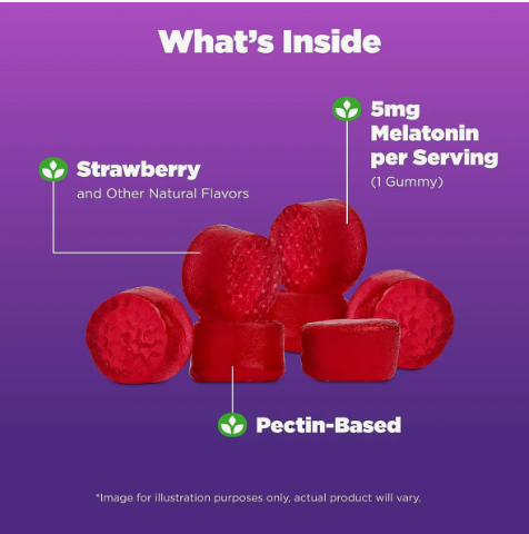 Natrol Melatonina 5 mg – 90 gomitas sabor fresa, sin gluten ni OMG, sin gelatina ni colorantes artificiales, fórmula vegetariana y sin fármacos