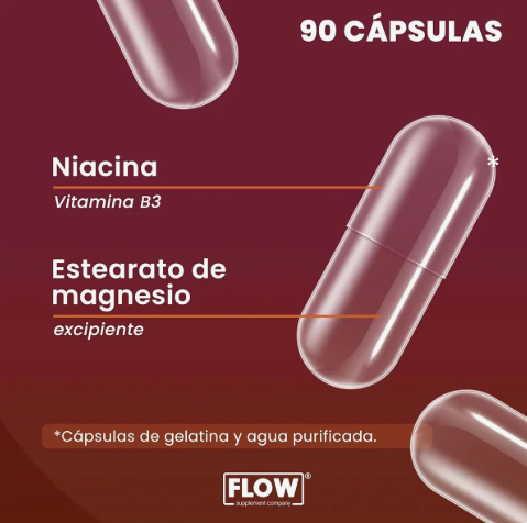 Niacina Vitamina B3 90 Cápsulas De 500 Mg Flow