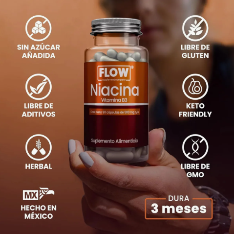 Niacina Vitamina B3 90 Cápsulas De 500 Mg Flow