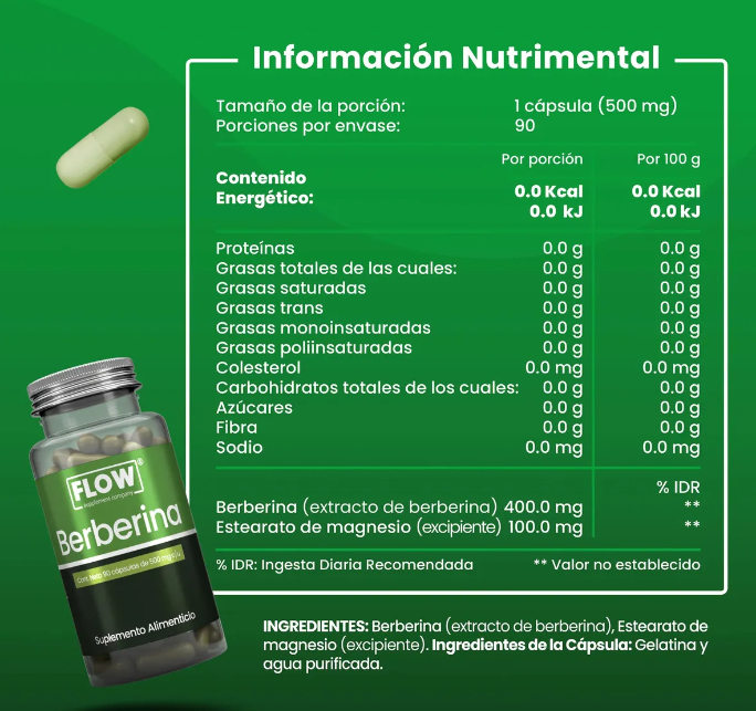 Berberina 90 Cápsulas De 500 Mg Flow 90 caps
