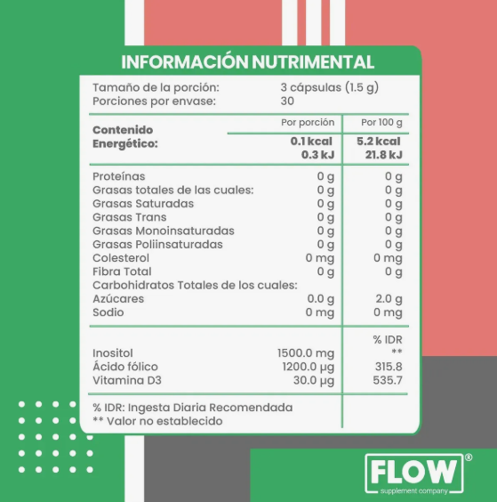 Myo Inositol Vitamina D3 90 Cápsulas 500 Mg Flow