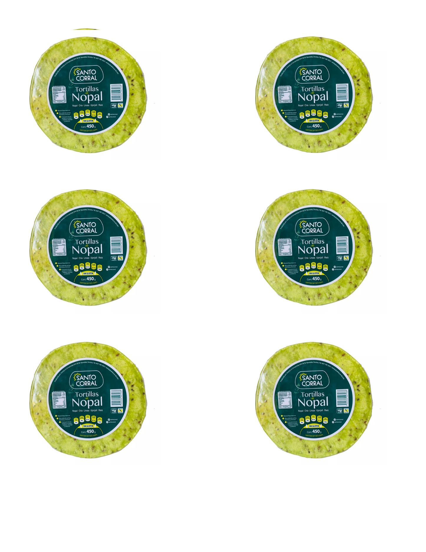 Tortillas de Nopal, 6 PACK SANTO CORRAL.