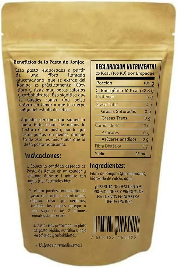 FIDEOS KETO PASTA DE KONJAC SHIRATAKI SIN GLÚTEN