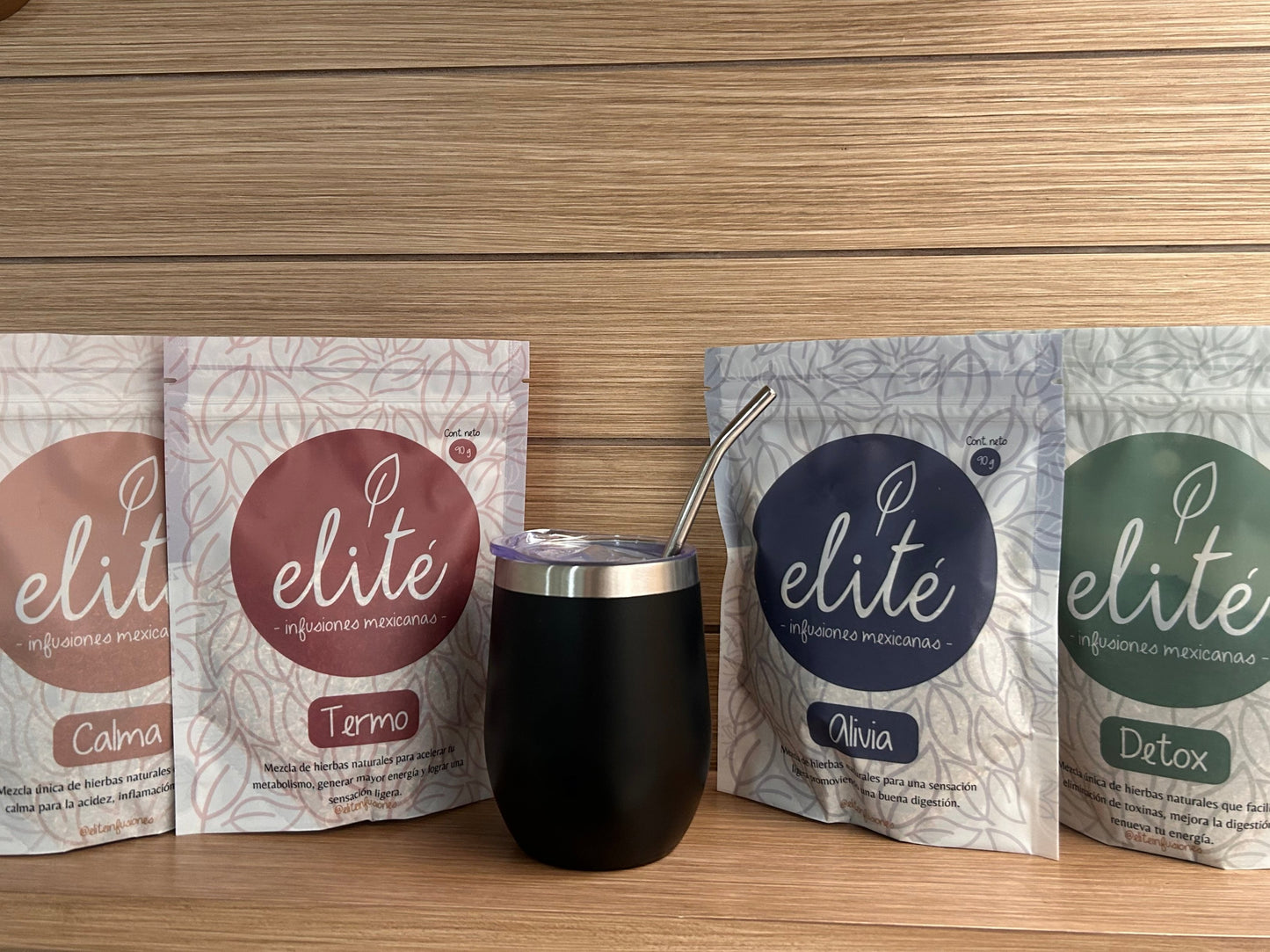 4 infusiones más 1 termo con bombilla