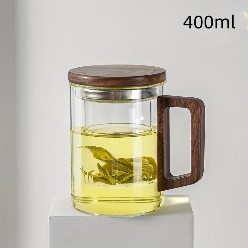 taza de té de mandera con vidrio