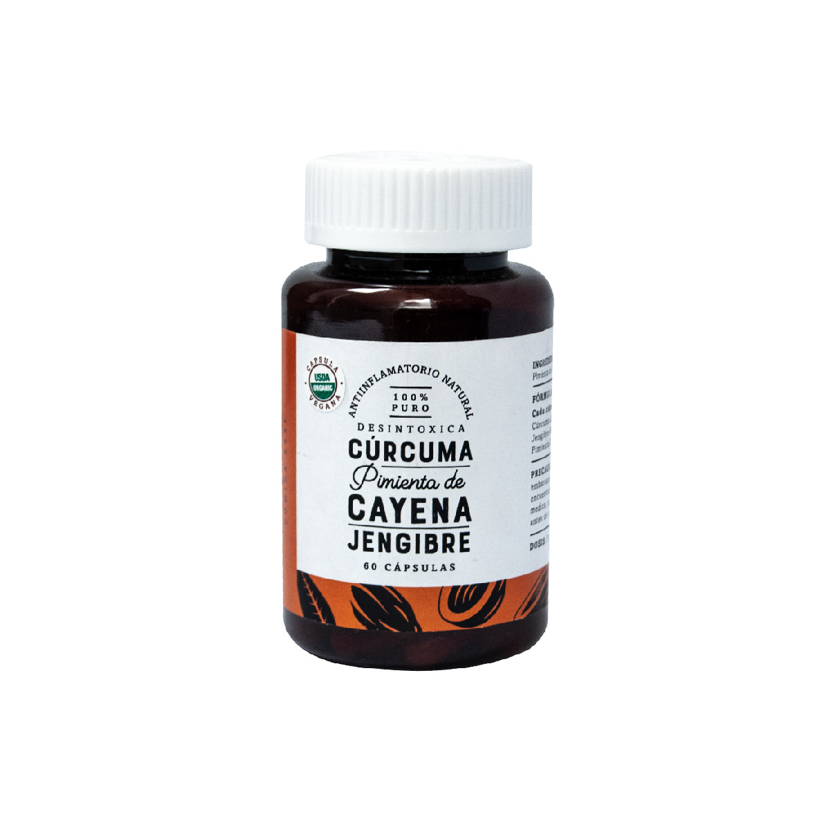 Cápsulas Veganas de Cúrcuma, jengibre y Pimienta de Cayena. 60 Cápsulas