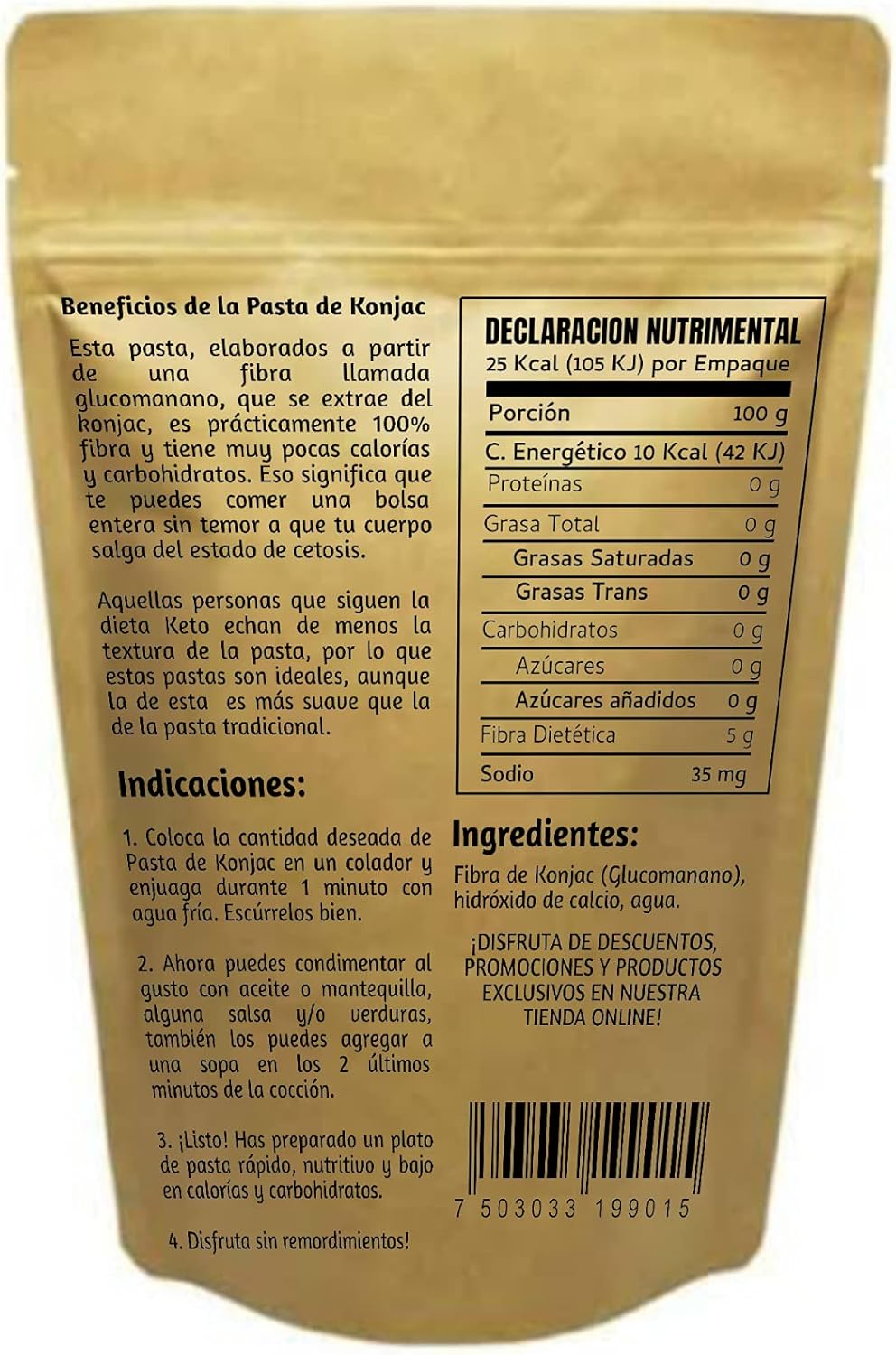 FETUCCINI KETO PASTA DE KONJAC SHIRATAKI SIN GLÚTEN