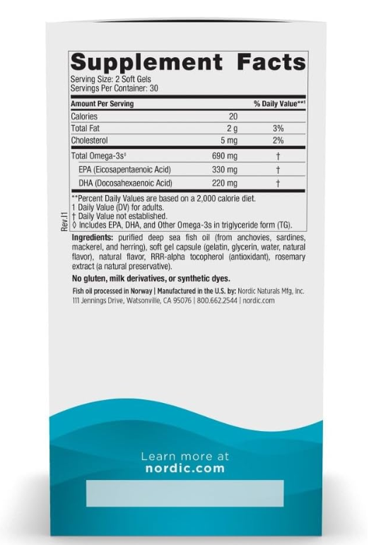 Nordic Naturals Omega 3-690 mg, 60 Cápsulas sabor limón