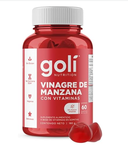 GOLI Gomitas de Vinagre de Sidra de Manzana | Con Vitaminas B9, B12, Betabel y Granada | 60 Gomitas Veganas | Sin OGM, Sin Gluten |