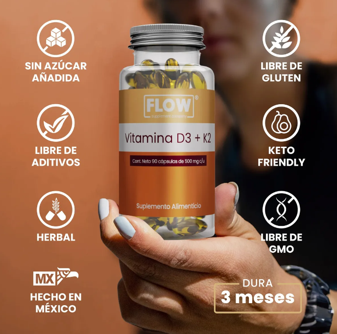 VITAMINA D3 + VITAMINA K2 + ACEITE DE OLIVA + EXTRACTO DE BAYA DE SAUCO / 90 CÁPSULAS DE 500 MG C/U