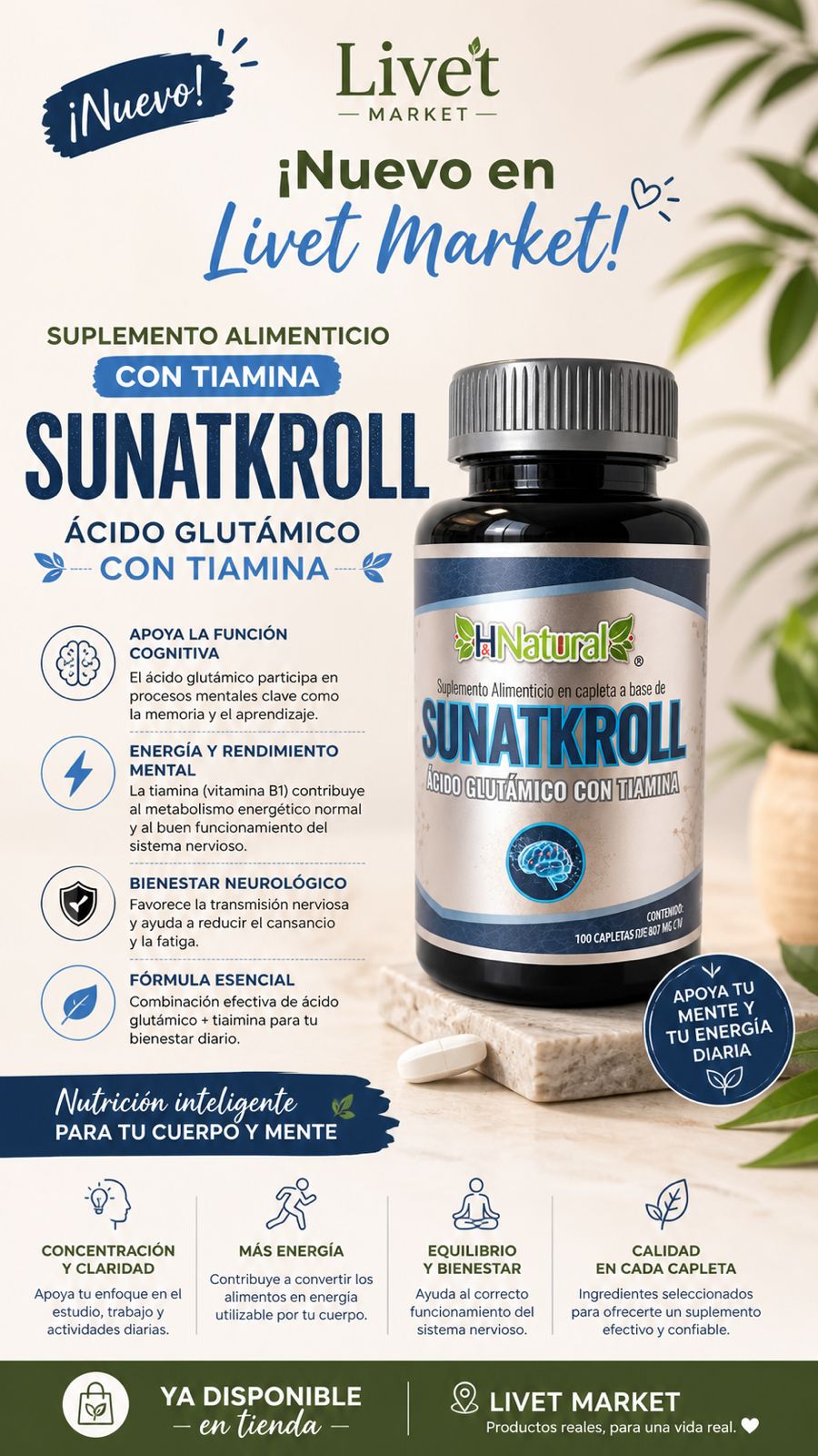 Sunatkroll Ácido Glutámico con Tiamina – 100 Capletas