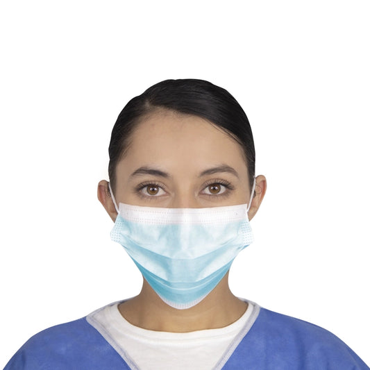 Cubreboca quirúrgico plisado color azul 3 capas con ajuste nasal paq 50 bolsa.
